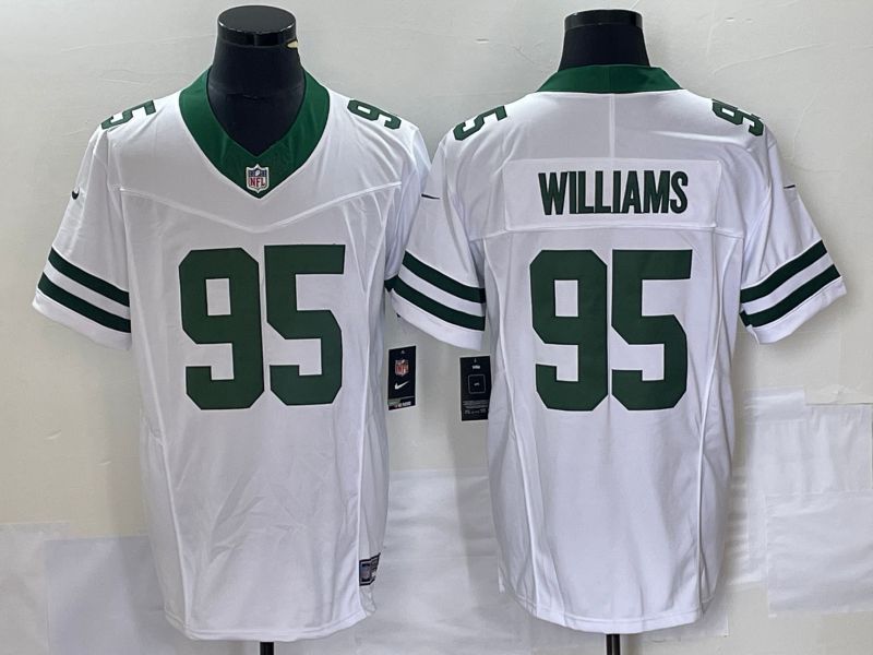 Men New York Jets 95 Williams White Nike Throwback Player Game NFL Jersey